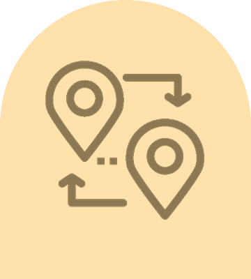 Illustration of two location markers connected by directional arrows.